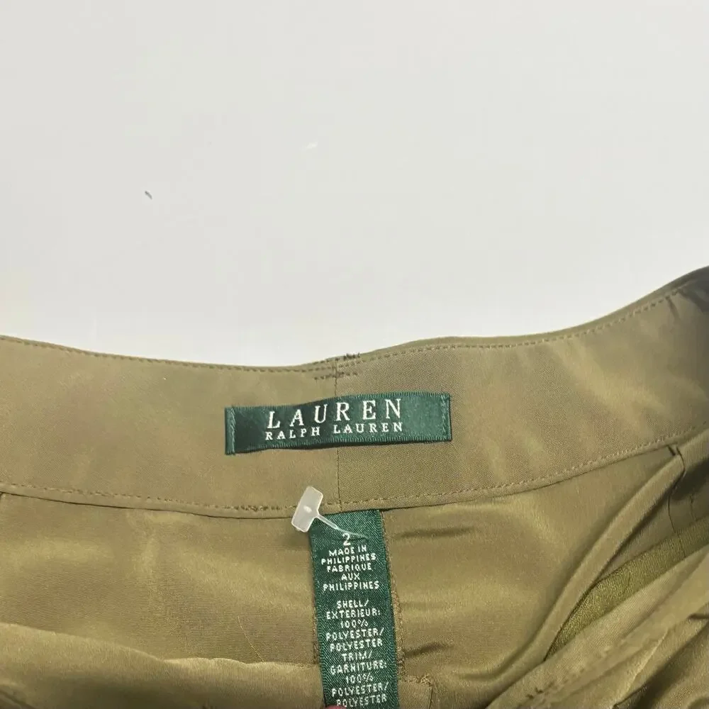 Lauren Ralph Lauren Skort Women 2 Olive Green Pleated Shorts Dressy Lightweight